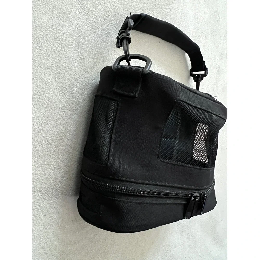 Black Canvas Small Animal Pet Carrier Bag Mesh Windows Travel Tote